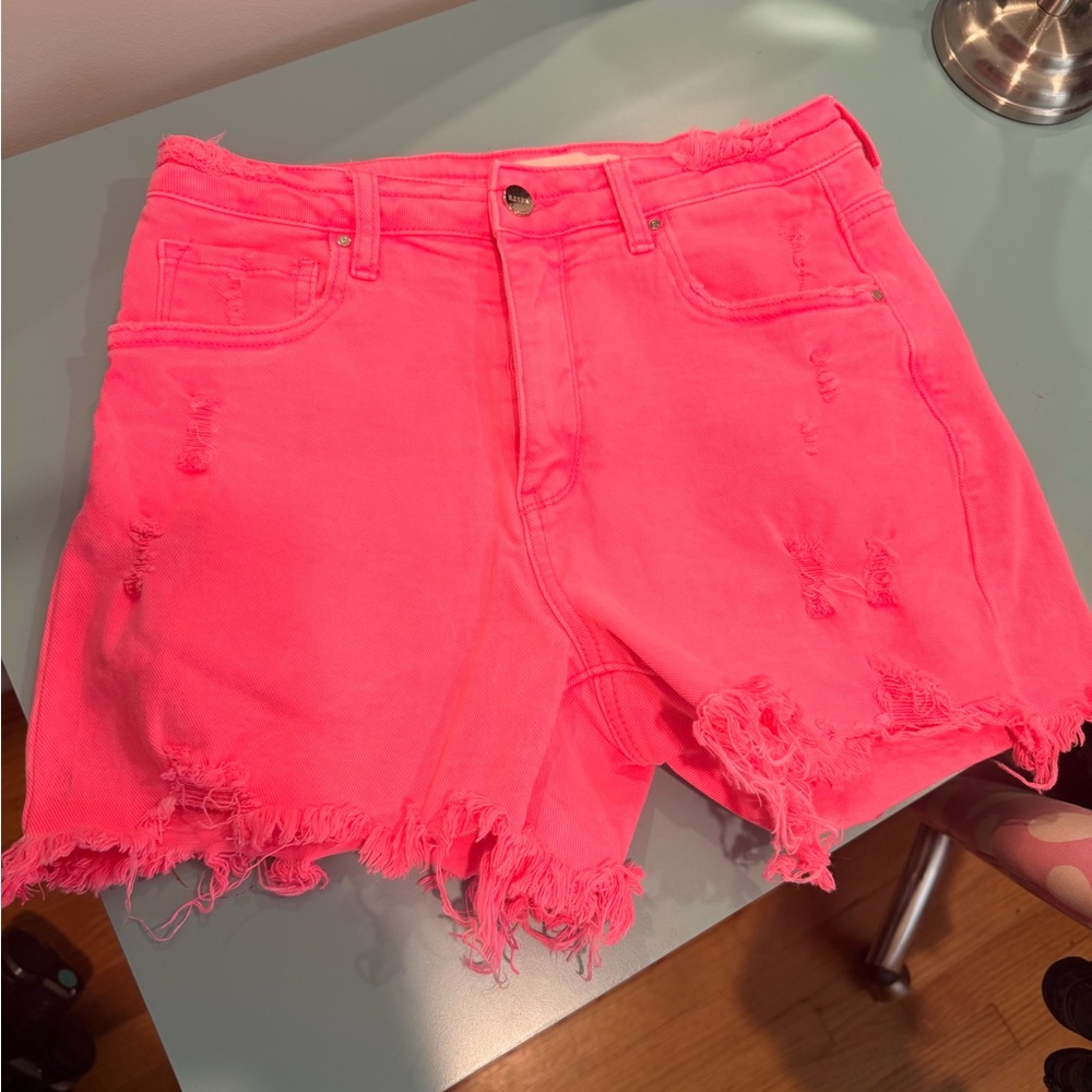 Vibrant Pink Distressed Jean Shorts